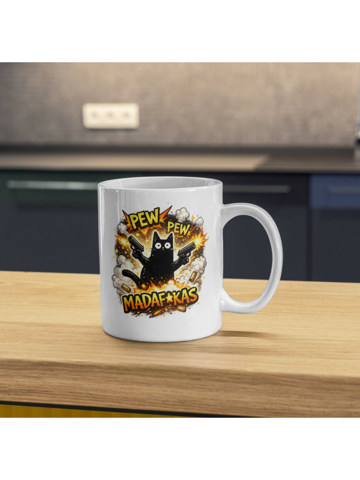 Pew Pew Madafkas Funny Cat Mug – Chaos Mode Coffee Cup