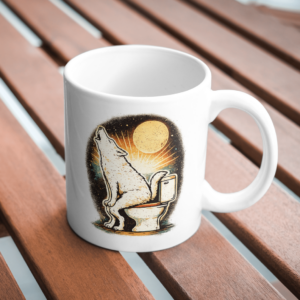Howling Wolf Toilet Humor Mug – Midnight Moon Funny Design