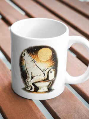 Howling Wolf Toilet Humor Mug – Midnight Moon Funny Design