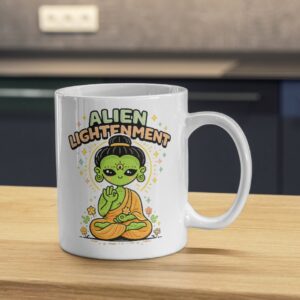 Alien Enlightenment Mug – Cosmic Buddha Alien Art