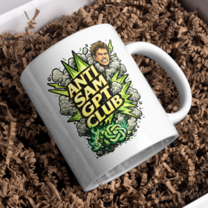 Anti Sam GPT Club Mug – Bold AI Parody Humor Coffee Cup, Green Explosive Tech Satire Ceramic Mug
