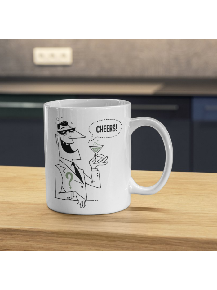 Cheers Mystery Mug – Noir Masked Character Cocktail Design