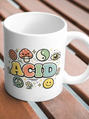 Acid Retro Vibes Mug – 70s Psychedelic Symbols