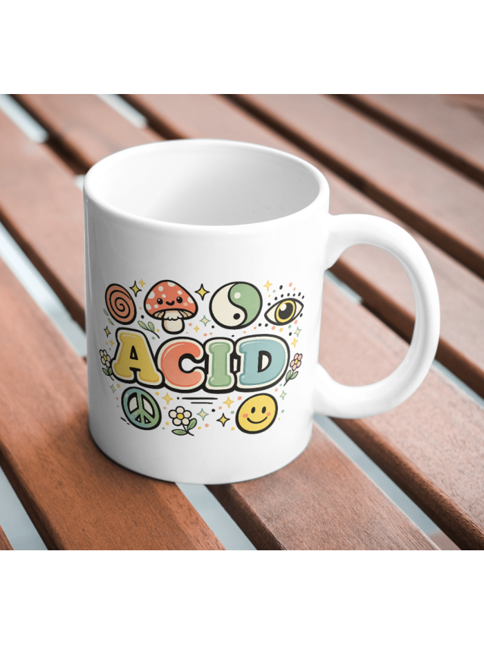 Acid Retro Vibes Mug – 70s Psychedelic Symbols