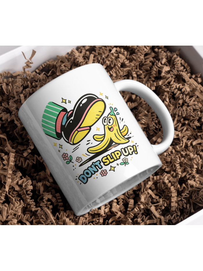 Don’t Slip Up Mug – Funny Banana Cartoon Design