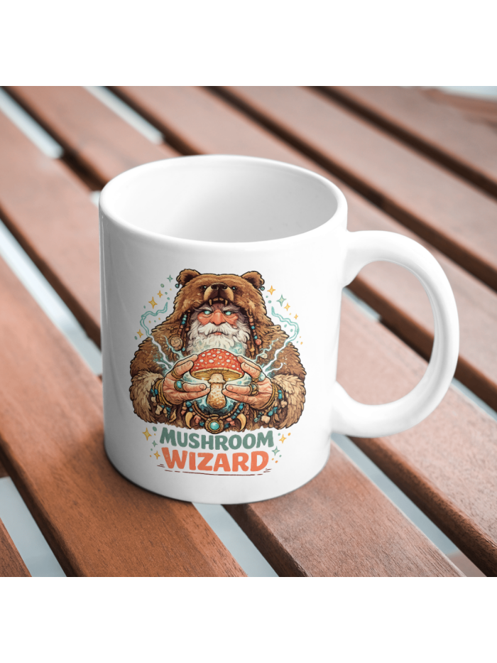 Mushroom Wizard Shaman Mug – Fantasy Psychedelic Coffee Cup