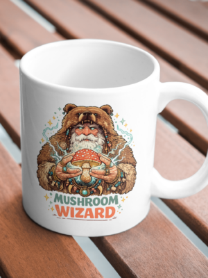 Mushroom Wizard Shaman Mug – Fantasy Psychedelic Coffee Cup