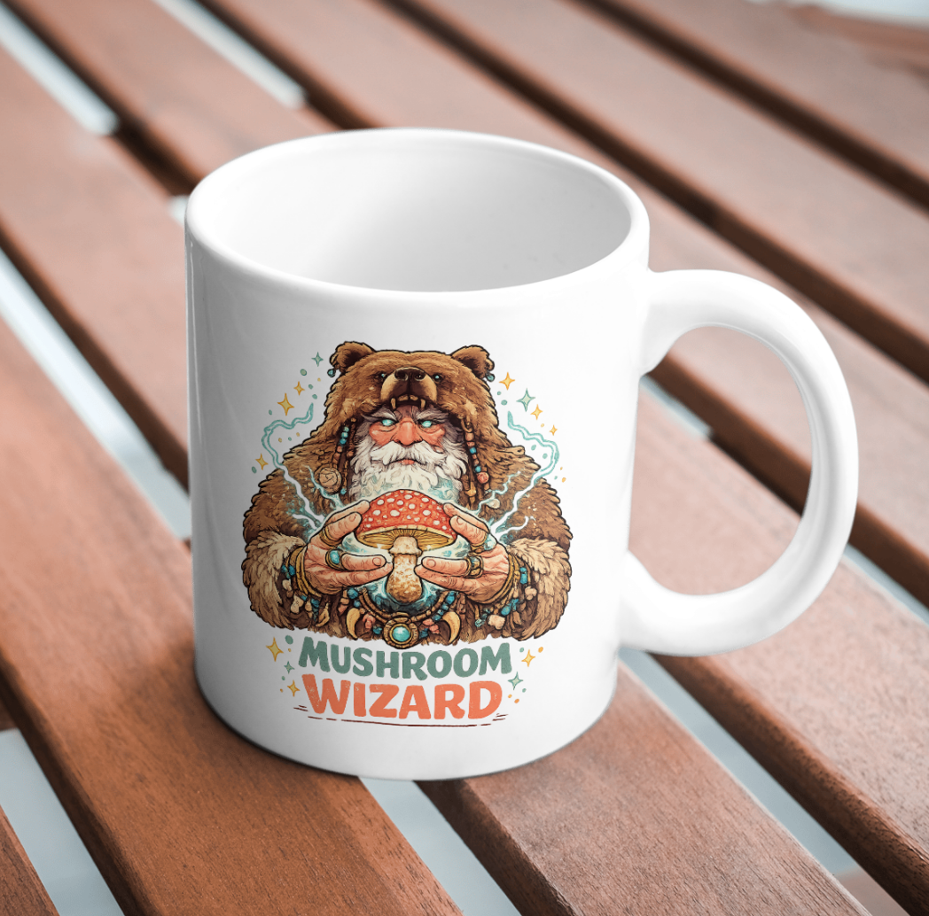 Mushroom Wizard Shaman Mug – Fantasy Psychedelic Coffee Cup