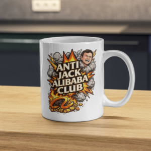 Anti Jack Alibaba Club Mug – Bold Satirical Protest Humor Coffee Cup, Explosive Graphic Ceramic Statement