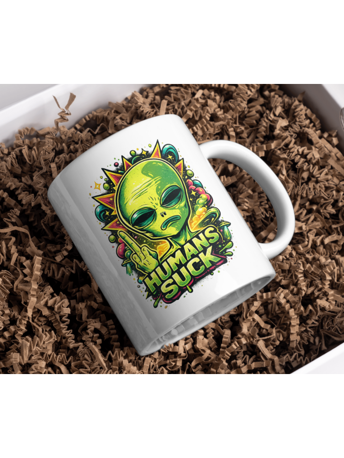Humans Suck Alien Graphic Mug