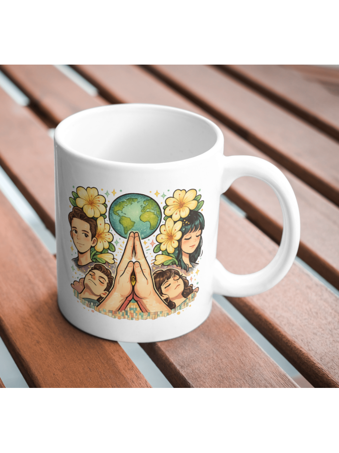 Earth Harmony Mug – Floral Globe & Mindfulness Art Design