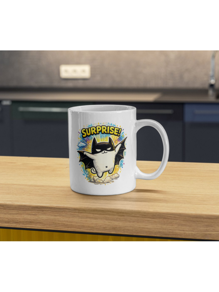 Surprise Bat Cat Mug – Funny Cute Superhero Cat Coffee Mug