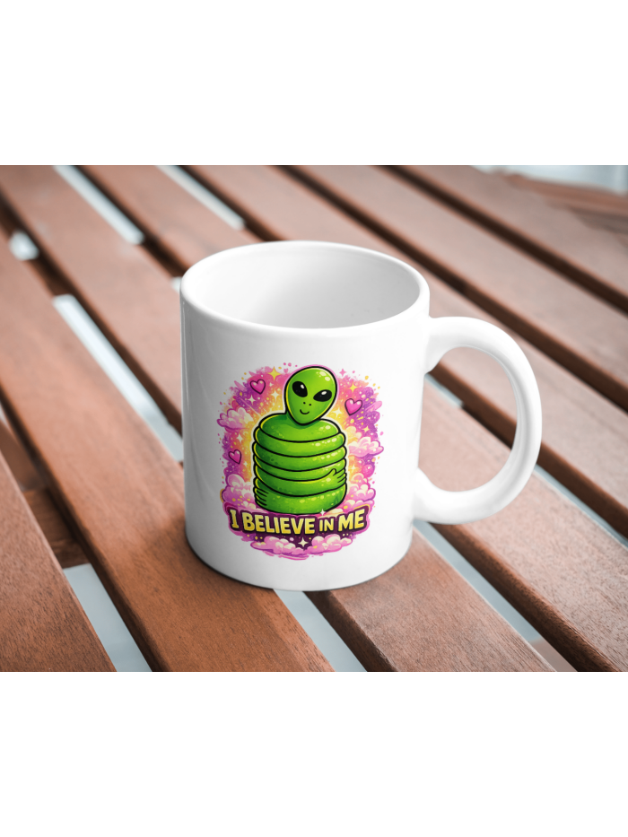 I Believe in Me Alien Mug – Cute Motivational Alien Coffee Mug