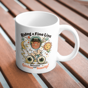 Riding A Fine Line Mug – Between Genius and Insanity Art