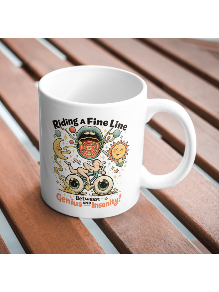 Riding A Fine Line Mug – Between Genius and Insanity Art