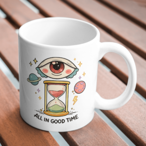 All In Good Time Mug – Eye and Hourglass Cosmic Design