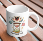 All In Good Time Mug – Eye and Hourglass Cosmic Design