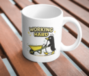 Working Hard Penguin Mug – Cute Motivational Cartoon Cup