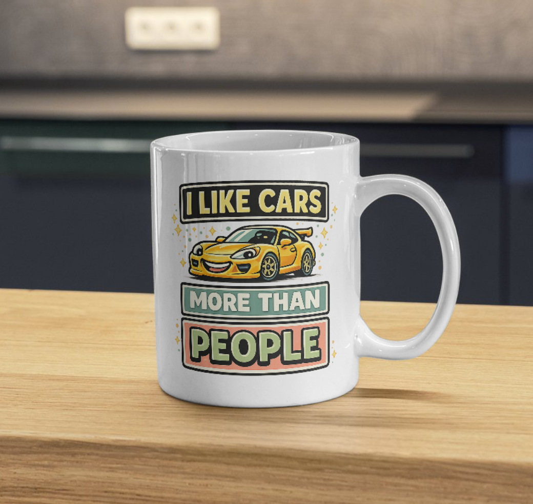 I Like Cars More Than People Mug – Funny Car Lover Coffee Cup