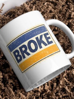 Broke Minimalist Mug – Vintage Blue Stripe Design