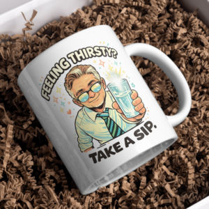 Feeling Thirsty? Take a Sip Mug – Office Humor Cartoon Design