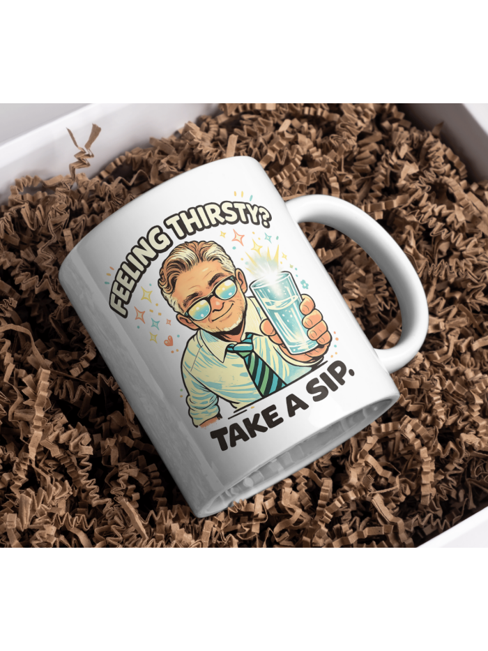 Feeling Thirsty? Take a Sip Mug – Office Humor Cartoon Design