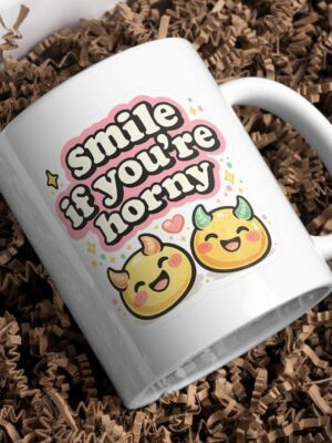 Smile If You’re Horny Mug – Funny Devil Emoji Coffee Cup
