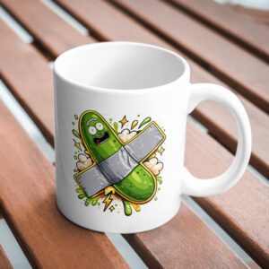 Cartoon Pickle Capsule Mug – Funny Green Character Design