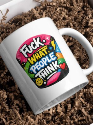 Fuck What People Think Mug – Bold Color Pop Quote Coffee Cup