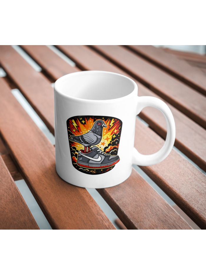Pigeon Kicks Mug – Streetwear Bird on Sneaker Coffee Cup