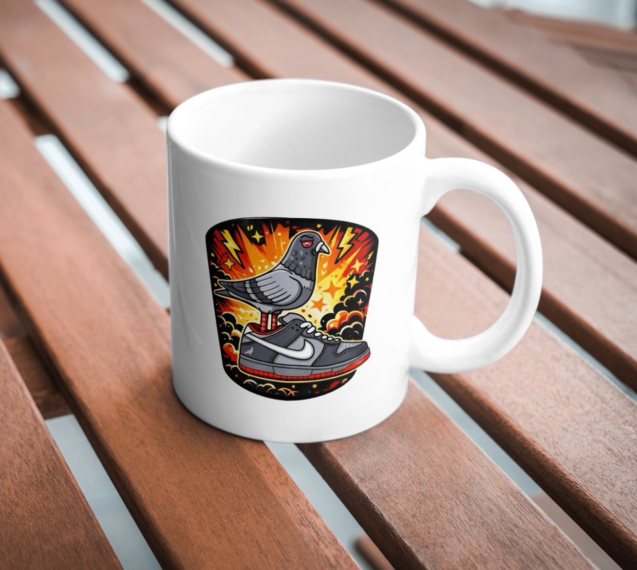Pigeon Kicks Mug – Streetwear Bird on Sneaker Coffee Cup