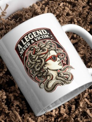 A Legend Never A Victim Mug – Medusa Power Statement Design