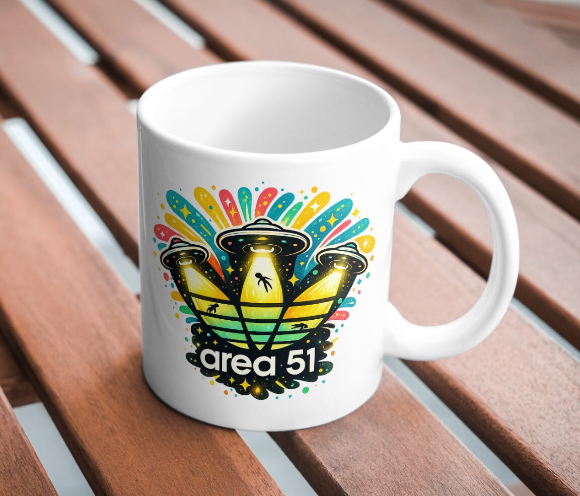 Area 51 Mug – UFO Abduction Neon Design