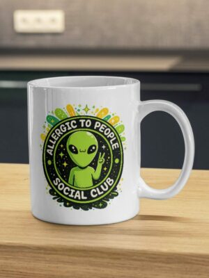 Allergic To People Mug – Cute Alien Social Club Design
