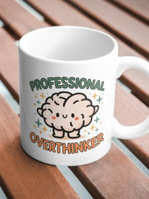 Professional Overthinker Funny Brain Mug – Office Humor Cup