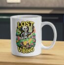 Lost But Vibing Mug – Skeleton Traveler Psychedelic Design