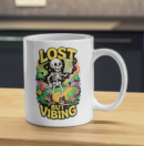 Lost But Vibing Mug – Skeleton Traveler Psychedelic Design