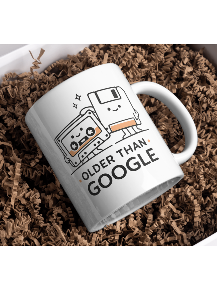 Older Than Google Mug – Retro Cassette Floppy Tech Humor Cup