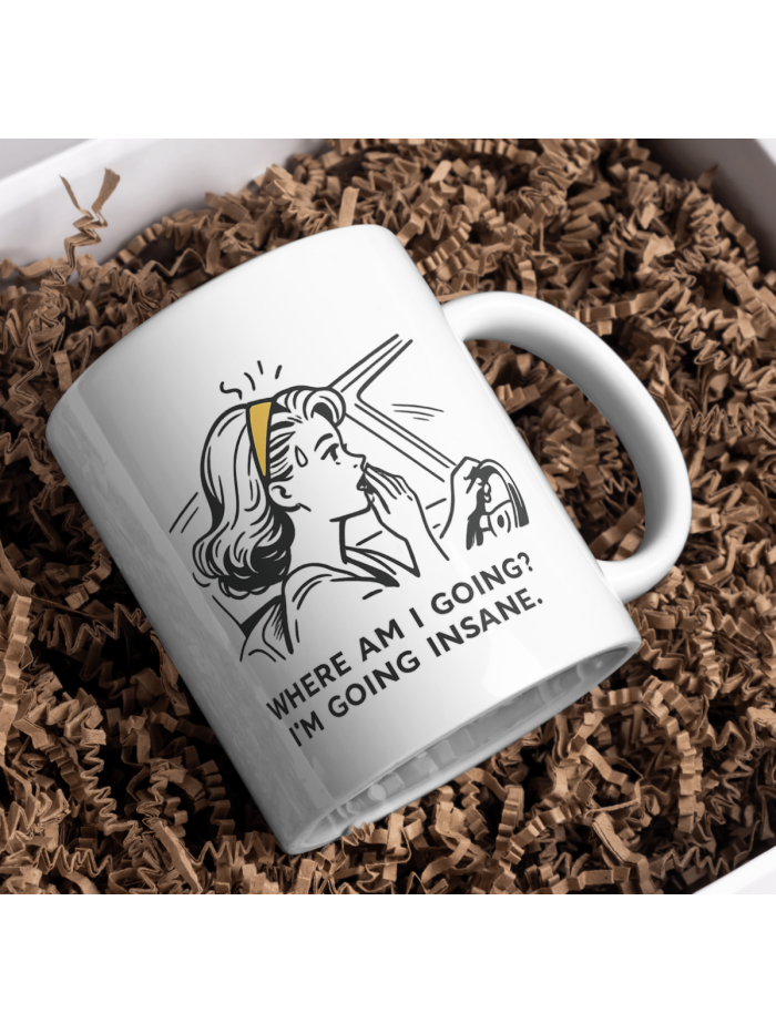 Where Am I Going? I’m Going Insane Mug – Overthinking Humor Coffee Cup
