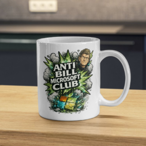Anti Bill Microsoft Club Mug – Bold Tech Protest Coffee Cup, Green Explosive Graphic Ceramic