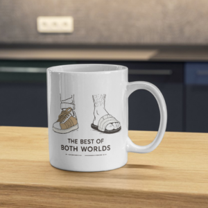 The Best of Both Worlds Mug – Sneaker & Slide Comfort Humor Design