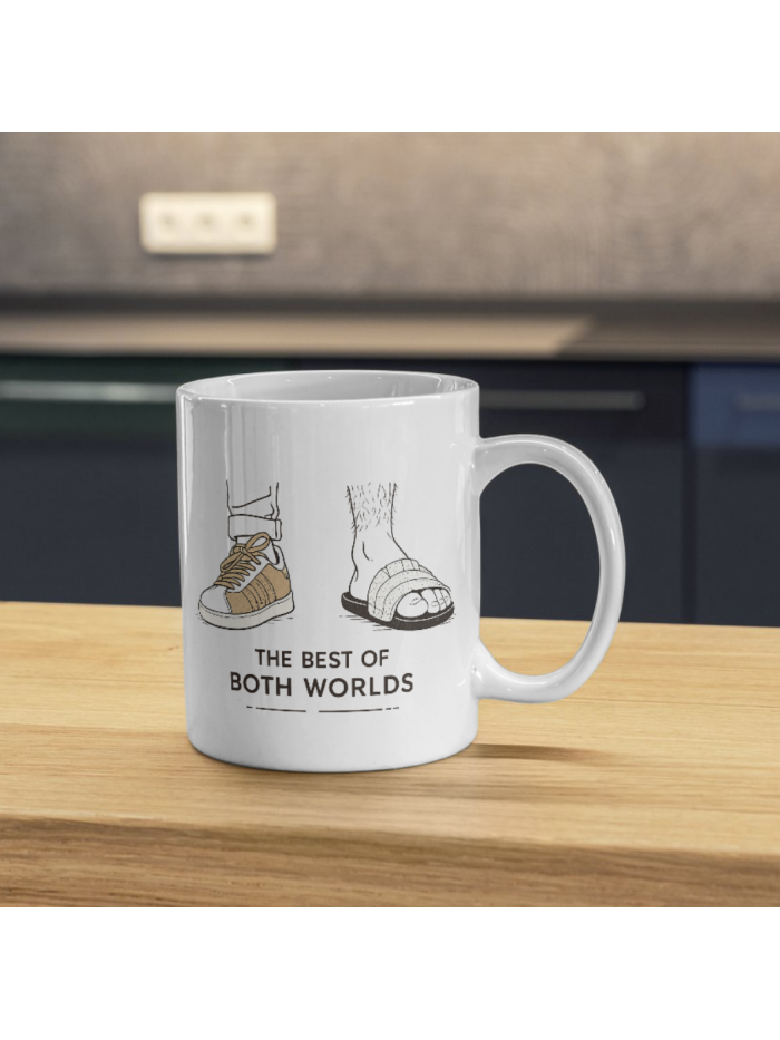 The Best of Both Worlds Mug – Sneaker & Slide Comfort Humor Design