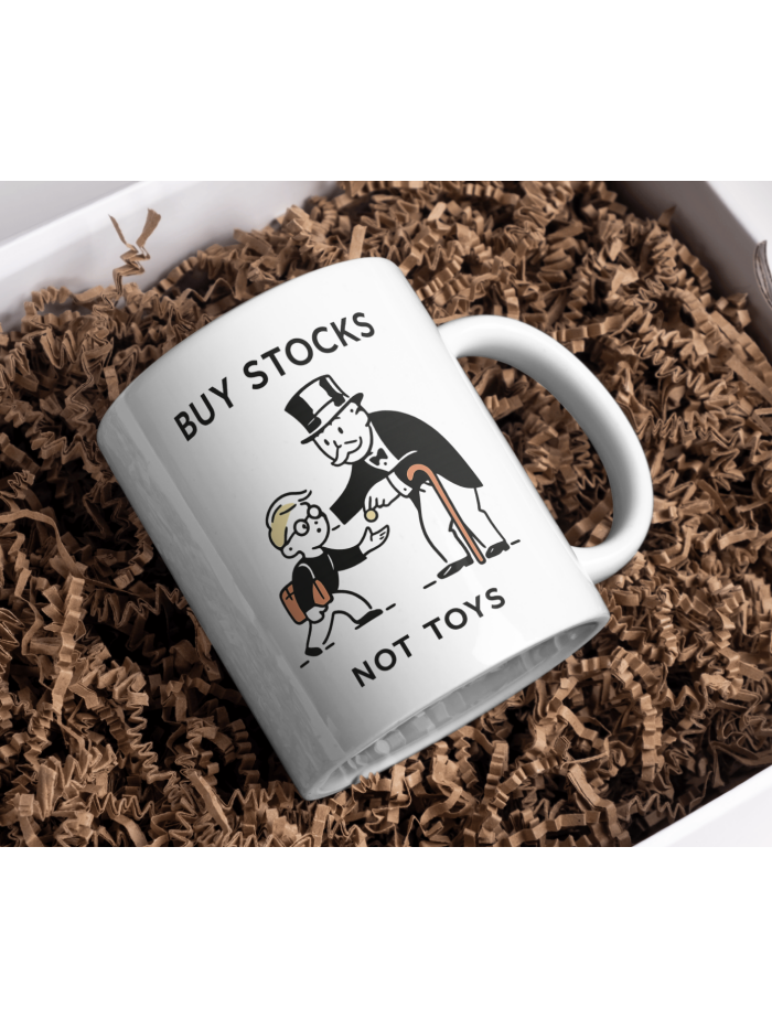 Buy Stocks Not Toys Mug – Wealth Over Waste Financial Humor Cup