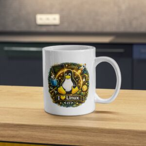 I Love Linux Mug – Tux Dev Coffee Cup for Sysadmins