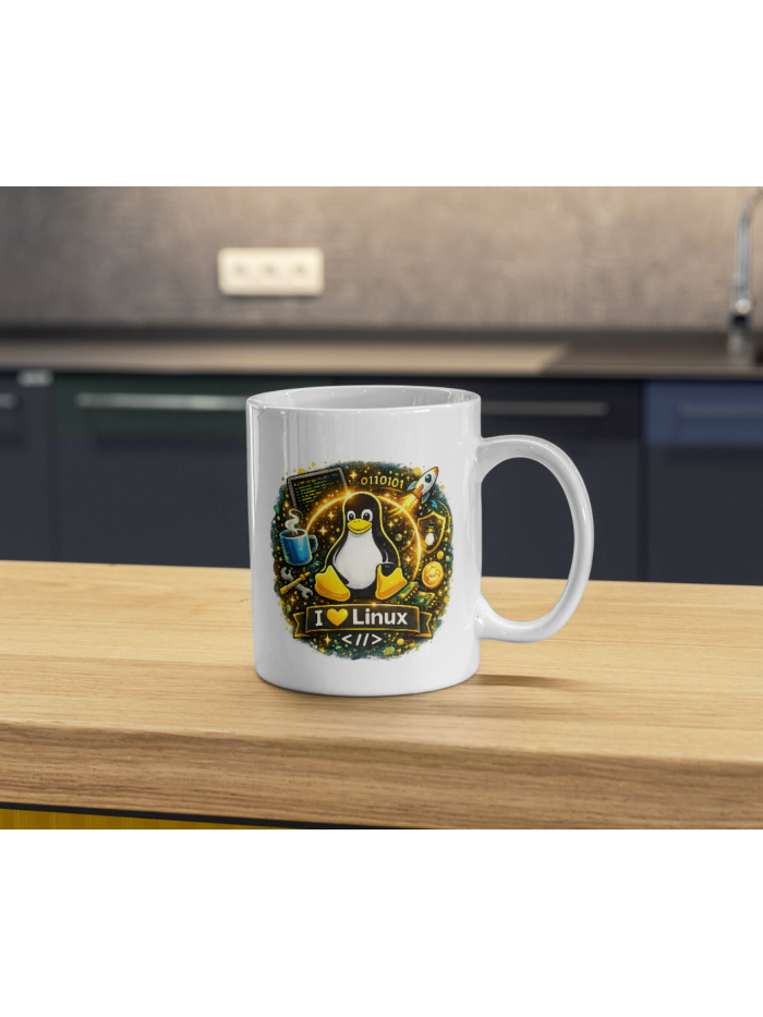 I Love Linux Mug – Tux Dev Coffee Cup for Sysadmins