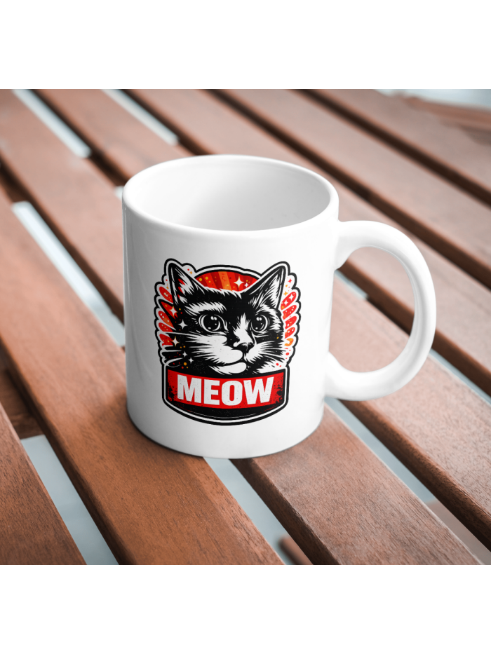 MEOW Cat Mug – Bold Black & Red Graphic Coffee Mug for Cat Lovers