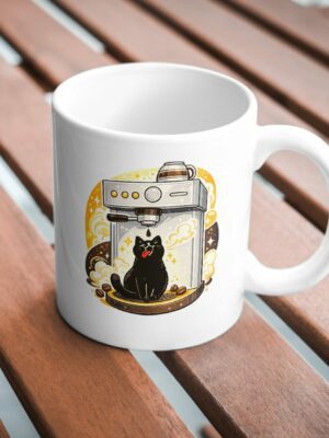 Coffee Cat Barista Mug – Cute Espresso Machine Design