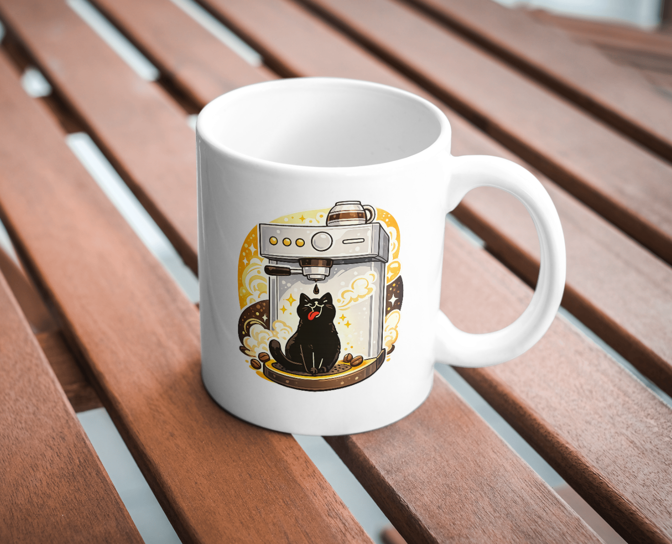 Coffee Cat Barista Mug – Cute Espresso Machine Design
