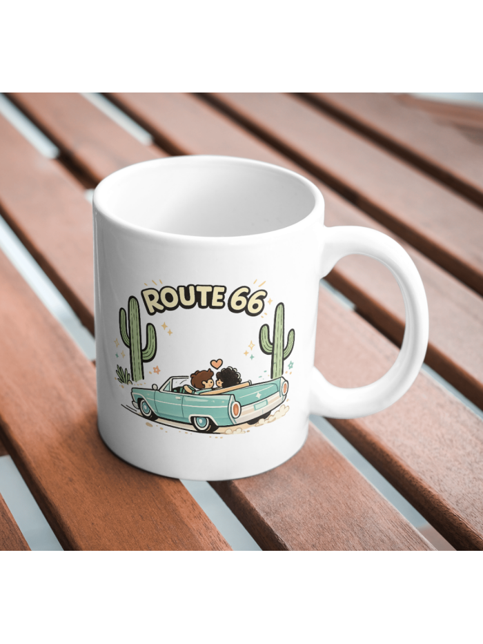 Route 66 Road Trip Mug – Retro Convertible Desert Adventure Design