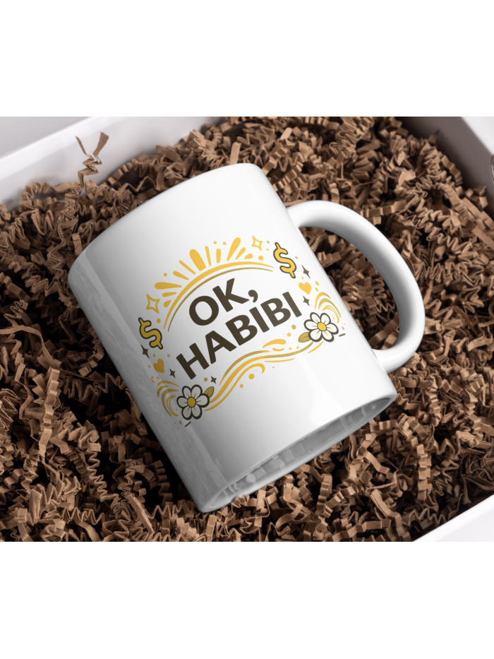 OK, Habibi Mug – Gold Sparkle Arabic Slang Aesthetic Coffee Cup